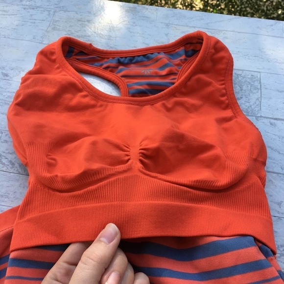 ATHLETA Neon Stripe Racerback Tank Shelf Bra Orange Built in Bra Athletic Top S - Picture 5 of 5